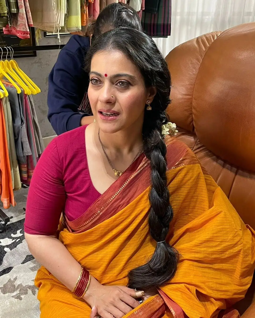 Kajol Devgan Photos In Yellow Saree Maroon Blouse